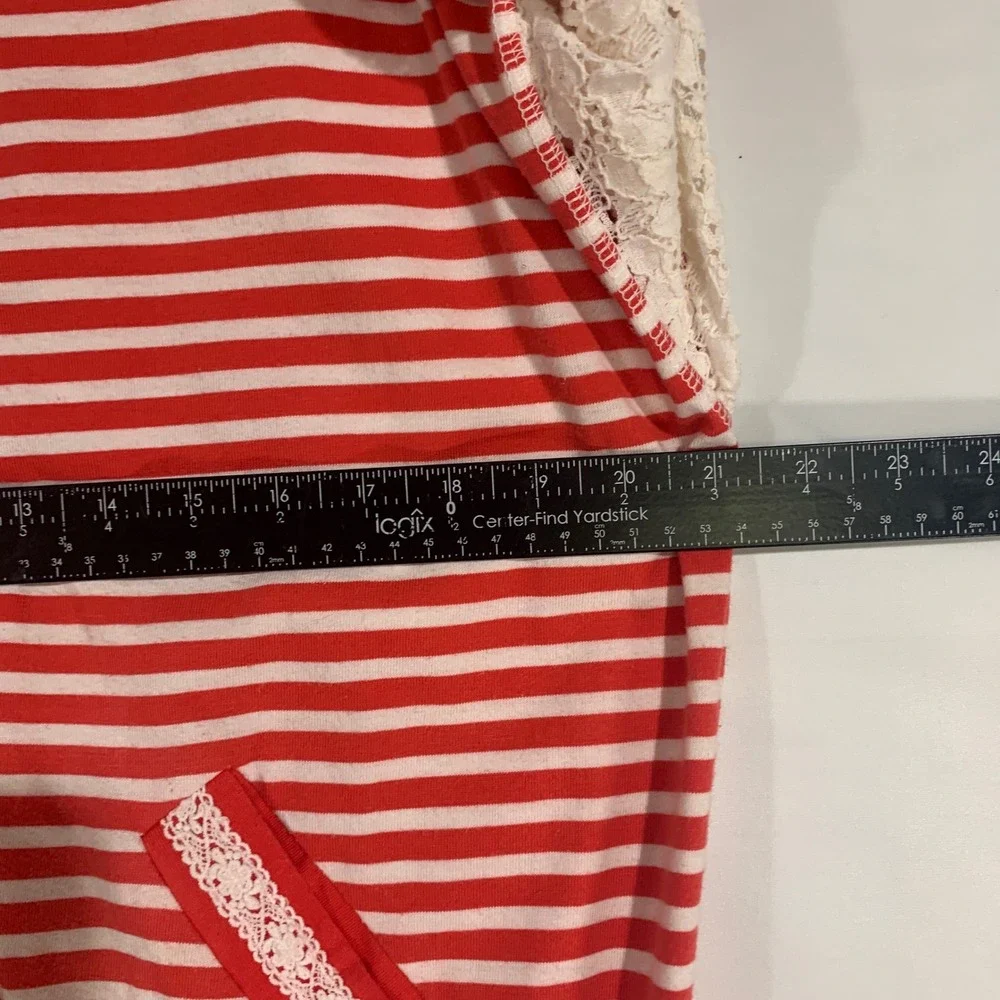 VTG Striped Bomber Jacket Lace Detail Pockets Red White Multi Media Sport Size L